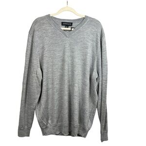 Harrison Davis Mens 2XL 100% Extra Fine Merino Wool Sweater V-neck Gray NWT